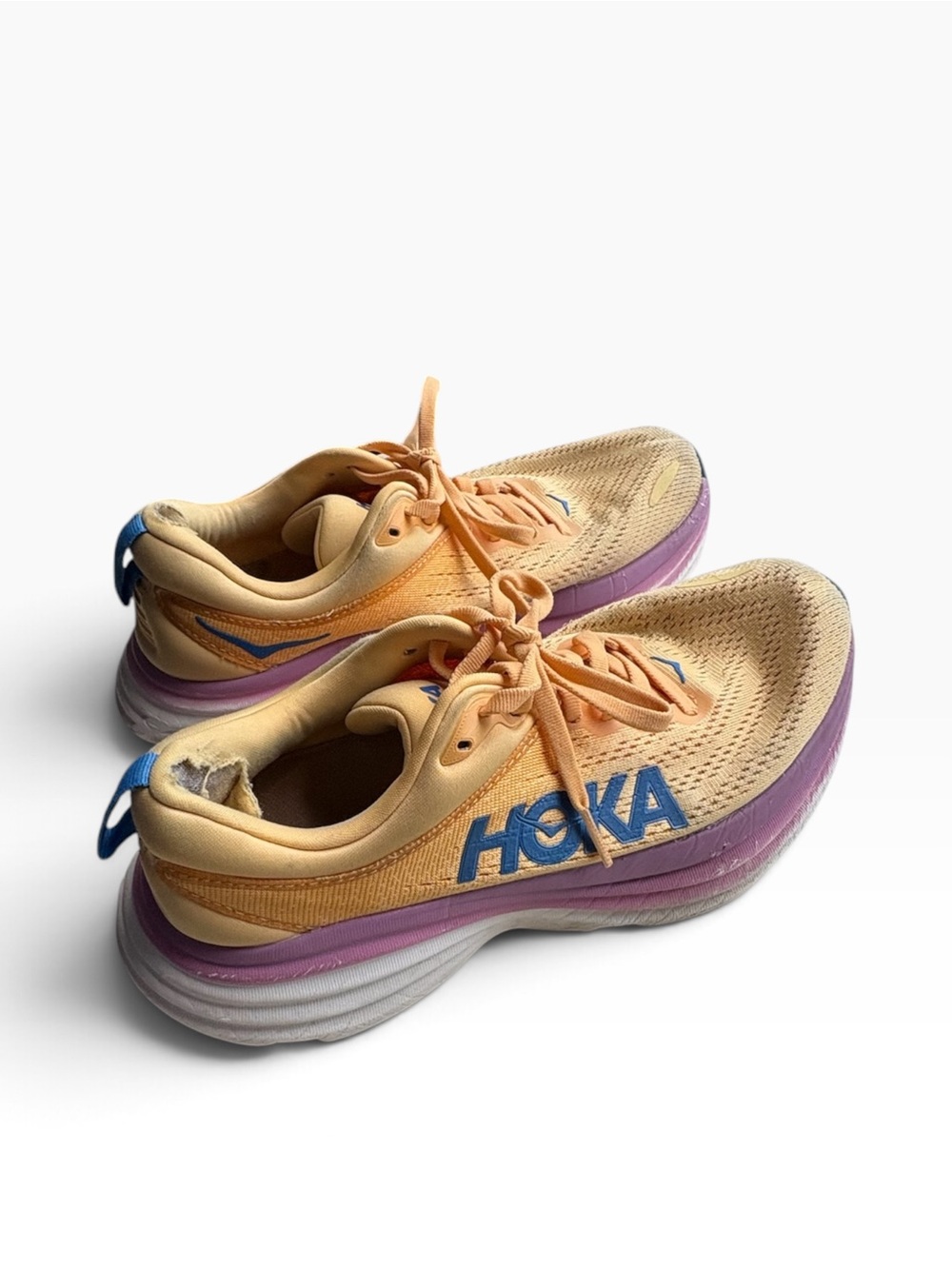 Hoka Women’s Peach and Purple Running Sneakers with Blue Logo